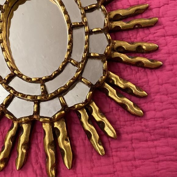 Gold Sunburst Mirror on Pink Background - Picture 2 of 7